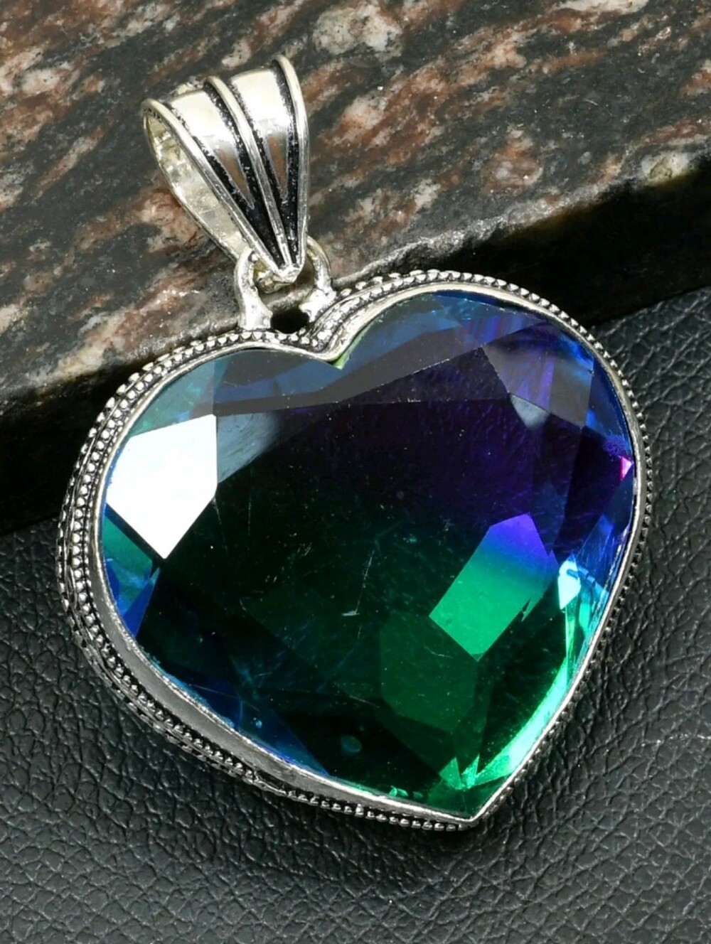 Heart Shaped Mystique Crystal Pendant Necklace in Blue-Green